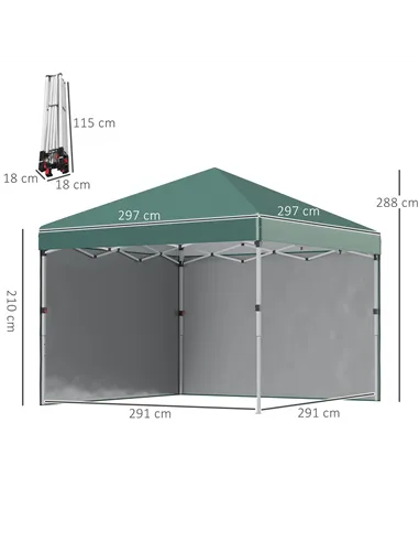 Outsunny 3 x 3 (M) Pop Up Gazebo, UPF 30+ with 2 Sidewalls, Leg Weight Bags and Wheeled Bag, Height Adjustable Party Tent Event 