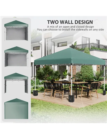 Outsunny 3 x 3 (M) Pop Up Gazebo, UPF 30+ with 2 Sidewalls, Leg Weight Bags and Wheeled Bag, Height Adjustable Party Tent Event 