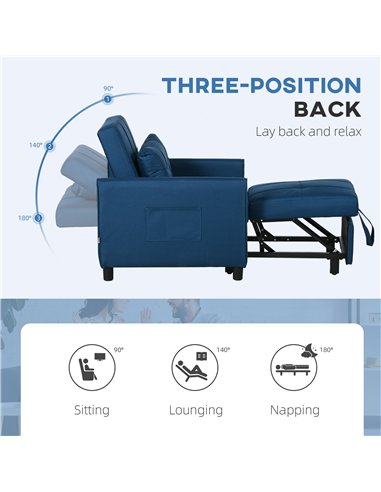 HOMCOM Linen-Look Single Chair Bed - Blue