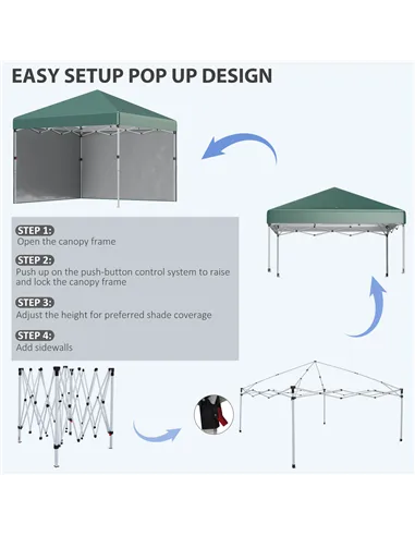 Outsunny 3 x 3 (M) Pop Up Gazebo, UPF 30+ with 2 Sidewalls, Leg Weight Bags and Wheeled Bag, Height Adjustable Party Tent Event 