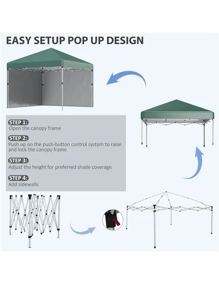 Outsunny 3 x 3 (M) Pop Up Gazebo, UPF 30+ with 2 Sidewalls, Leg Weight Bags and Wheeled Bag, Height Adjustable Party Tent Event 