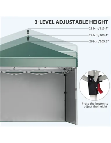 Outsunny 3 x 3 (M) Pop Up Gazebo, UPF 30+ with 2 Sidewalls, Leg Weight Bags and Wheeled Bag, Height Adjustable Party Tent Event 