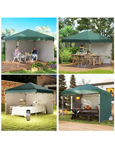 Outsunny 3 x 3 (M) Pop Up Gazebo, UPF 30+ with 2 Sidewalls, Leg Weight Bags and Wheeled Bag, Height Adjustable Party Tent Event 