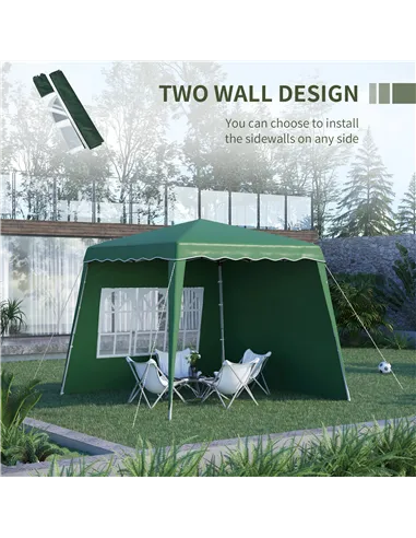 Outsunny 2.4 x 2.4m Two Wall Pop Up Gazebo - Green
