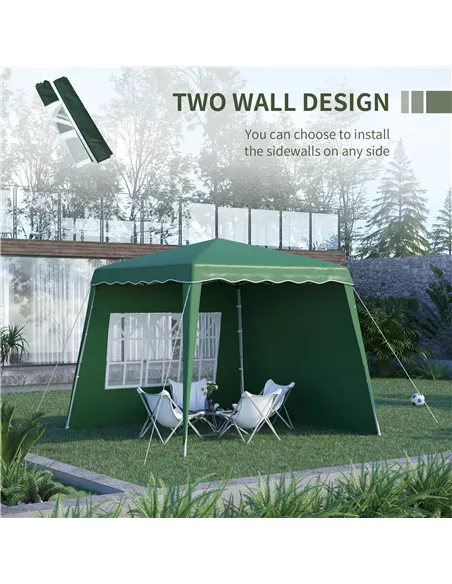Outsunny 2.4 x 2.4m Two Wall Pop Up Gazebo - Green