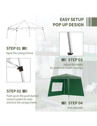 Outsunny 2.4 x 2.4m Two Wall Pop Up Gazebo - Green