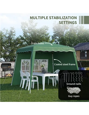 Outsunny 2.4 x 2.4m Two Wall Pop Up Gazebo - Green