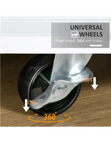 HOMCOM Kitchen Island on Wheels, Mobile Storage Trolley, Rolling Kitchen Cart with Rubber Wood Top, 2-Door Cabinets, 2 Drawers, 