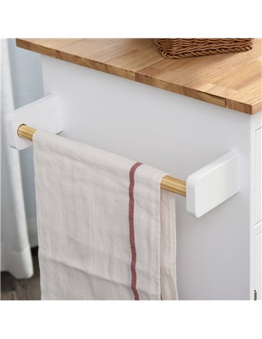 HOMCOM Kitchen Island on Wheels, Mobile Storage Trolley, Rolling Kitchen Cart with Rubber Wood Top, 2-Door Cabinets, 2 Drawers, 