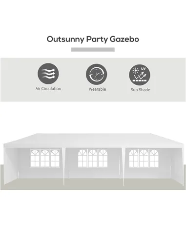 Outsunny Garden Gazebo Marquee Party Wedding Tent Canopy (9m x 3m) - White