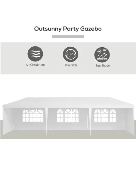 Outsunny Garden Gazebo Marquee Party Wedding Tent Canopy (9m x 3m) - White