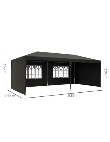 Outsunny 2.95 x 5.83 m Semi-Open Gazebo - Dark Grey