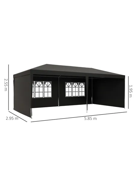 Outsunny 2.95 x 5.83 m Semi-Open Gazebo - Dark Grey