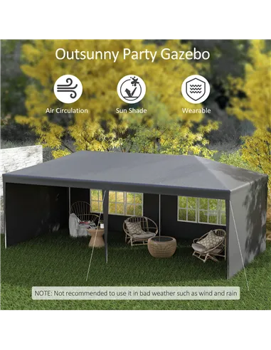 Outsunny 2.95 x 5.83 m Semi-Open Gazebo - Dark Grey