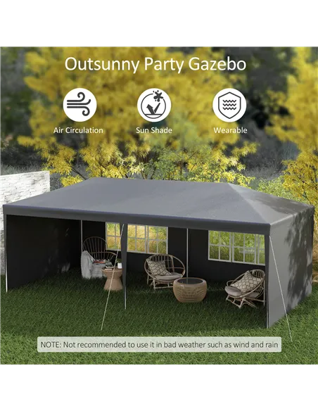 Outsunny 2.95 x 5.83 m Semi-Open Gazebo - Dark Grey