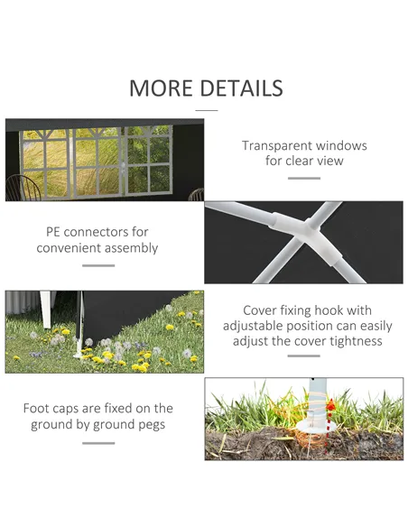 Outsunny 2.95 x 5.83 m Semi-Open Gazebo - Dark Grey