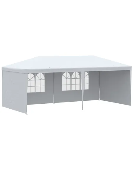 Outsunny 6 x 3 m Party Tent Gazebo Marquee Outdoor Patio Canopy Shelter with Windows and Side Panels White