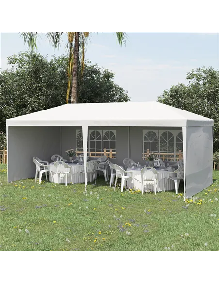 Outsunny 6 x 3 m Party Tent Gazebo Marquee Outdoor Patio Canopy Shelter with Windows and Side Panels White