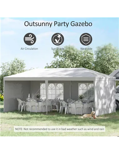 Outsunny 6 x 3 m Party Tent Gazebo Marquee Outdoor Patio Canopy Shelter with Windows and Side Panels White