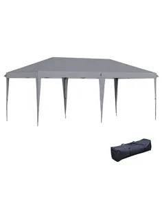 Outsunny Pop Up Gazebo 3 x 6m, Foldable Canopy Tent, Height Adjustable Wedding Awning Canopy w/ Carrying Bag, Grey