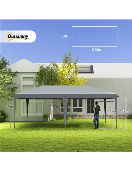Outsunny Pop Up Gazebo 3 x 6m, Foldable Canopy Tent, Height Adjustable Wedding Awning Canopy w/ Carrying Bag, Grey