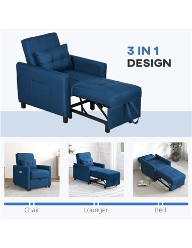 HOMCOM Linen-Look Single Chair Bed - Blue
