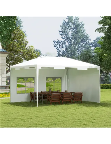 Outsunny 3 x 4 m Garden Gazebo Shelter Marquee Party Tent with 2 Sidewalls for Patio Yard Outdoor - White