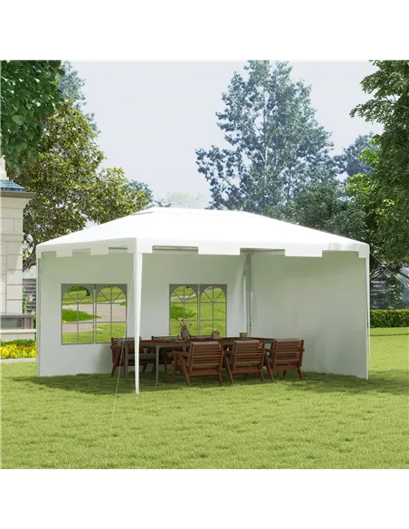 Outsunny 3 x 4 m Garden Gazebo Shelter Marquee Party Tent with 2 Sidewalls for Patio Yard Outdoor - White