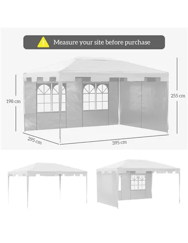 Outsunny 3 x 4 m Garden Gazebo Shelter Marquee Party Tent with 2 Sidewalls for Patio Yard Outdoor - White