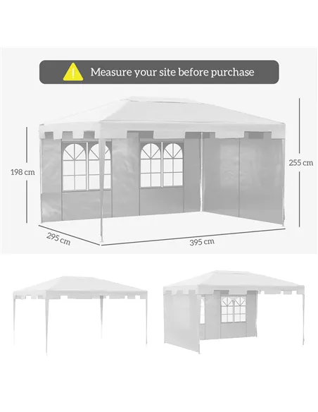 Outsunny 3 x 4 m Garden Gazebo Shelter Marquee Party Tent with 2 Sidewalls for Patio Yard Outdoor - White