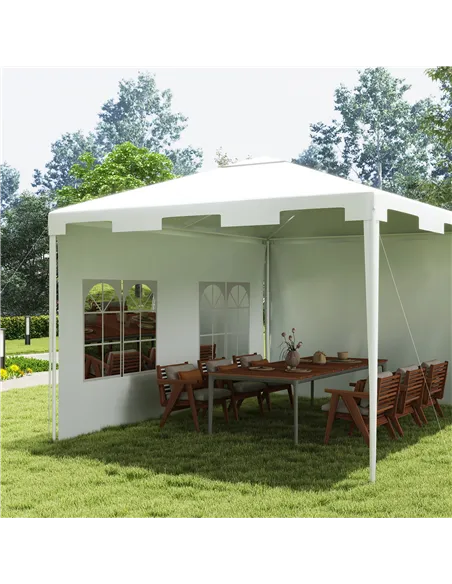 Outsunny 3 x 4 m Garden Gazebo Shelter Marquee Party Tent with 2 Sidewalls for Patio Yard Outdoor - White