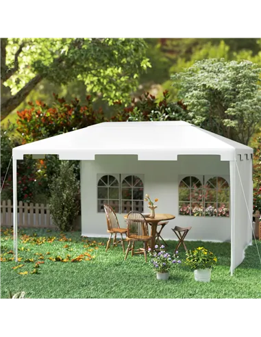 Outsunny 3 x 4 m Garden Gazebo Shelter Marquee Party Tent with 2 Sidewalls for Patio Yard Outdoor - White