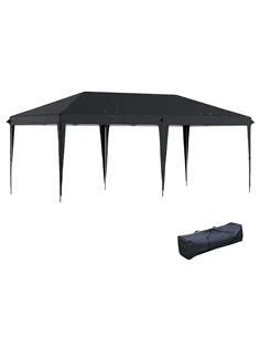 Outsunny Pop Up Gazebo 3 x 6m, Foldable Canopy Tent, Height Adjustable Wedding Awning Canopy w/ Carrying Bag, Black