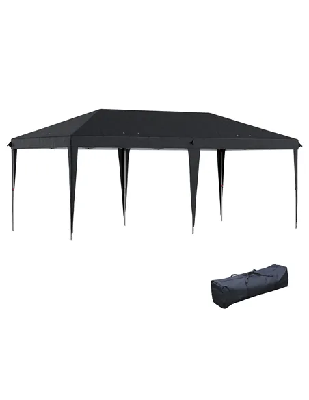 Outsunny Pop Up Gazebo 3 x 6m, Foldable Canopy Tent, Height Adjustable Wedding Awning Canopy w/ Carrying Bag, Black