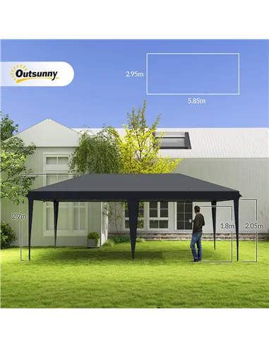 Outsunny Pop Up Gazebo 3 x 6m, Foldable Canopy Tent, Height Adjustable Wedding Awning Canopy w/ Carrying Bag, Black