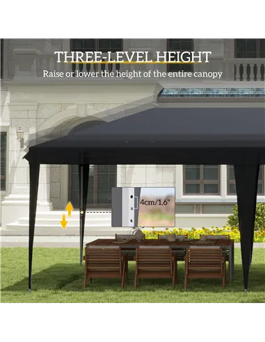 Outsunny Pop Up Gazebo 3 x 6m, Foldable Canopy Tent, Height Adjustable Wedding Awning Canopy w/ Carrying Bag, Black