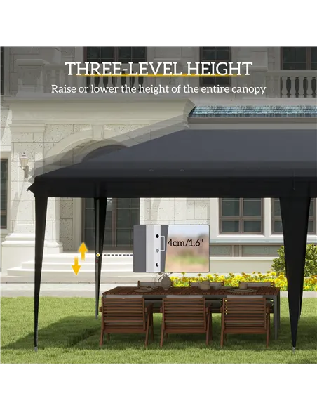 Outsunny Pop Up Gazebo 3 x 6m, Foldable Canopy Tent, Height Adjustable Wedding Awning Canopy w/ Carrying Bag, Black