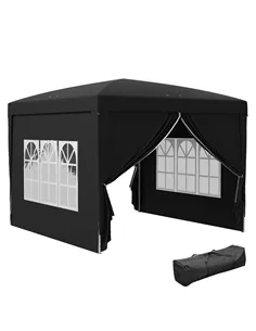 Outsunny 3 x 3(m) Pop Up Gazebo, Water and UV Resistant Party Tent Camping Canopy Marquee with  Carry Bag, Black