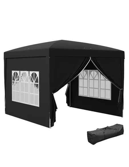 Outsunny 3 x 3(m) Pop Up Gazebo, Water and UV Resistant Party Tent Camping Canopy Marquee with  Carry Bag, Black
