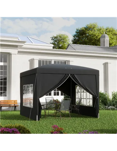 Outsunny 3 x 3(m) Pop Up Gazebo, Water and UV Resistant Party Tent Camping Canopy Marquee with  Carry Bag, Black