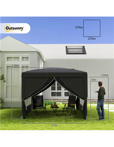 Outsunny 3 x 3(m) Pop Up Gazebo, Water and UV Resistant Party Tent Camping Canopy Marquee with  Carry Bag, Black