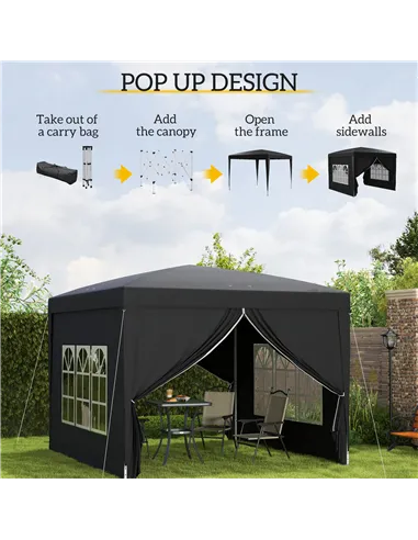 Outsunny 3 x 3(m) Pop Up Gazebo, Water and UV Resistant Party Tent Camping Canopy Marquee with  Carry Bag, Black