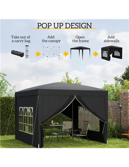 Outsunny 3 x 3(m) Pop Up Gazebo, Water and UV Resistant Party Tent Camping Canopy Marquee with  Carry Bag, Black