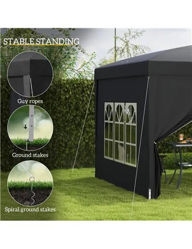 Outsunny 3 x 3(m) Pop Up Gazebo, Water and UV Resistant Party Tent Camping Canopy Marquee with  Carry Bag, Black