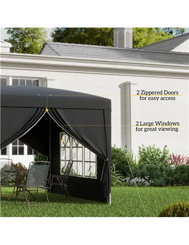 Outsunny 3 x 3(m) Pop Up Gazebo, Water and UV Resistant Party Tent Camping Canopy Marquee with  Carry Bag, Black