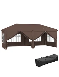 Outsunny 3 x 6 m Pop Up Gazebo with Sides and Windows, Height Adjustable Wedding Camping Party Tent Canopy Marquee with Storage 