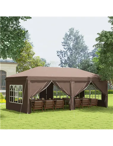 Outsunny 3 x 6 m Pop Up Gazebo with Sides and Windows, Height Adjustable Wedding Camping Party Tent Canopy Marquee with Storage 