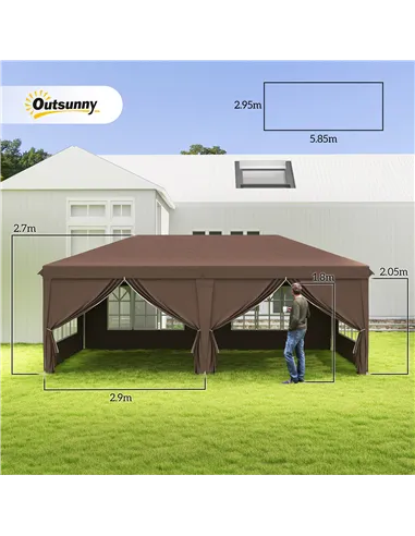 Outsunny 3 x 6 m Pop Up Gazebo with Sides and Windows, Height Adjustable Wedding Camping Party Tent Canopy Marquee with Storage 