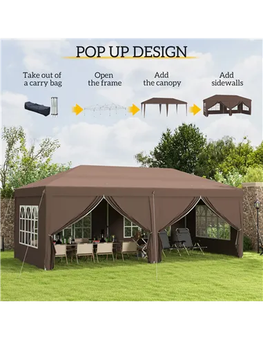 Outsunny 3 x 6 m Pop Up Gazebo with Sides and Windows, Height Adjustable Wedding Camping Party Tent Canopy Marquee with Storage 