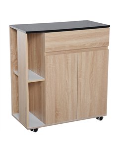 HOMCOM Kitchen Storage Trolley Cart Cupboard Rolling Island Shelves Cabinet With Door and Drawer Locking Wheels